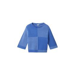 TOM TAILOR Damen Gestrickter Pullover mit 3/4 Arm, blau, Uni, Gr. XXL