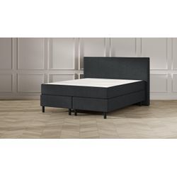 Emma Classic Boxspringbett - dunkelgrau - 200x200 cm - Kopfteil Klassisch - Schwarze Füße