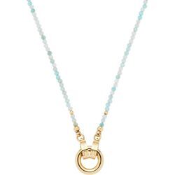 Charm-Kette LEONARDO "Halskette aqua Pippa Clip&M, 023748" Halsketten Gr. Edelstahl, Länge: 70 cm Breite: 2 mm, blau (gelbgoldfarben, aquablau) Damen mit Amazonit