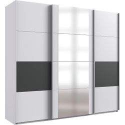 Schwebetürenschrank WIMEX "Barmbek Schlafzimmerschrank BESTSELLER Garderobenschrank", weiß (weiß, graphit, spiegel), B:225cm H:208cm T:64cm, Spanplatte, Schränke, Kleiderschrank mit 2 Stoffboxen und 2 zusätzlichen Böden, Spiegeltür