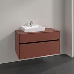 Villeroy und Boch Collaro Waschtischunterschrank C017B0AH 100x54,8x50cm, Waschtisch links, LED-Beleuchtung 7,3 W, wine red