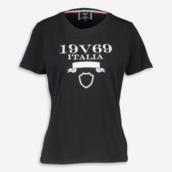 Schwarzes T-Shirt mit weißem Logodruck