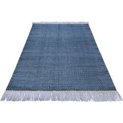 Wollteppich ESPRIT "Casa ESP 2208", blau, B:160cm H:18mm L:230cm, Schurwolle, Teppiche, Fransenteppich, Naturfaserteppich mit Fransen, Wohnzimmer