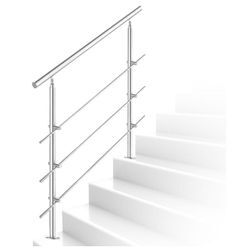 Vingo - 150cm Treppengeländer Edelstahl Handlauf Geländer für Treppen Brüstung Balkon 3 Querstreben, Innen und Außen