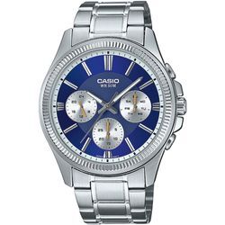 Quarzuhr, silber (edelstahlfarben, blau), CASIO TIMELESS COLLECTION, Armbanduhren, Herren, Armbanduhr, Herrenuhr, Edelstahlarmband, analog, Tag, Wochentag