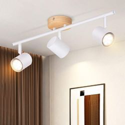 Gbly - Deckenstrahler GU10 Deckenlampe Holz - Deckenleuchte Weiß Decke Schwenkbar 350° 3 Flammig Max.25w Modern Wohnzimmerlampe Innen Holzoptik