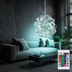 Globo Lighting - Pendelleuchte Hängelampe Esstischleuchte chrom Wohnzimmerlampe Hängeleuchte 4 flammig, Metall Acryl, 4x E14 rgb led dimmbar