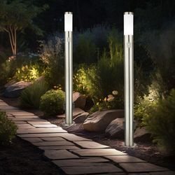 2er Set Außen Steh Lampen Bewegungsmelder 2x Steckdosen Garten Beleuchtung Einfahrt Hof Säulen Stand Leuchten