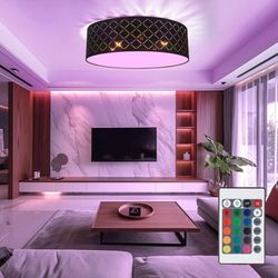 Globo Lighting - led Deckenleuchte schwarz gold Deckenlampe dimmbar mit Fernbedienung Wohnzimmer Textil Deckenleuchte 6 flammig, rgb Farbwechsel, 6x