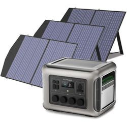 R2500 Solargenerator 2016Wh mit 3 Stück 100W Solarmodul, 4 x 2500W ac Ausgänge (4000 w Spitze), Tragbare Powerstation mit Solarpanel für