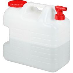 Wasserkanister mit Hahn, Schraubdeckel, Trinkwasserkanister Camping, 20l Tank, BPA-frei, Kunststoff, weiß-rot - Relaxdays