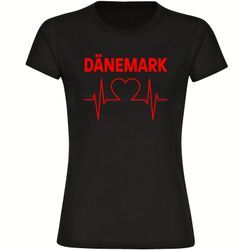 multifanshop Damen T-Shirt - Dänemark - Herzschlag - Druck rot - Frauen