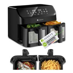 Juskys Heißluftfritteuse 9 L Doppelkammer - 2 Körbe, 9 Programme, Smart Finish, beschichtet