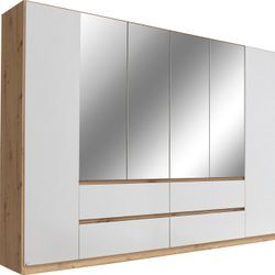 Drehtürenschrank RAUCH "Kleiderschrank Schrank mit Spiegel Garderobe Garderobenschrank MAINZ", weiß (eiche artisan, alpinweiß), B:271cm H:210cm T:54cm, Holzwerkstoff, Schränke, grifflose Front mit Spiegel, Außentüren mit Push-to-Open Funktion