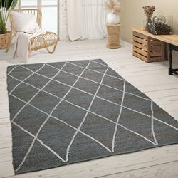 Teppich PACO HOME "Skive 685", grau (anthrazit), B:200cm H:13mm L:290cm, Jute, Teppiche, handgeflochten, Rauten Muster, Naturfaser, auch als Läufer