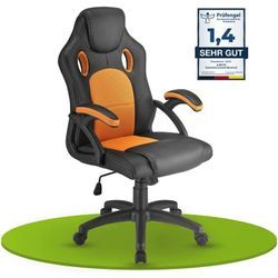 Juskys - Racing Schreibtischstuhl Montreal - ergonomisch, höhenverstellbar & gepolstert, bis 120 kg - Bürostuhl Drehstuhl pc Gaming Stuhl - orange