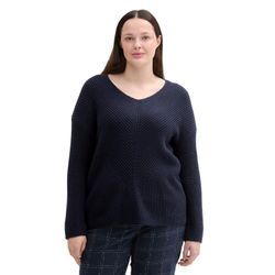 Pullover mit V-Ausschnitt, in Rippstruktur, marine, Gr.50