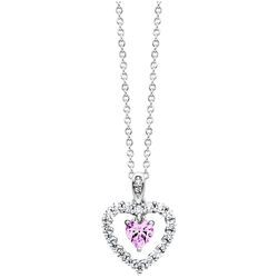 Kette mit Anhänger JULIE JULSEN "925 Silber rhodiniert Herz Zirkonia weiß rosa", silber, Halsketten, Damen, 43cm, Silber 925 (Sterlingsilber), L: 43cm B: 12.0mm, glänzend, B:12.0mm