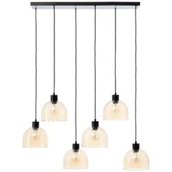 BRILLIANT Pendelleuchte "Casto", schwarz, bernstein, 6 flammig,, Lampen, 150 x 30 x 94 cm, 6 x E27-Fassung, kürzbar, bernsteinfarbene Gläser