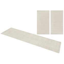 Bettumrandung THEKO "Gabbeh Uni, Handweb Teppich, meliert, reine Wolle" Gr. 14, beige (natur), H:14mm, Obermaterial: 100% Wolle, Bettumrandung, Bettvorleger, Uni-Farben, handgewebt, Läufer-Set, Schlafzimmer