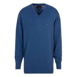 Strickpullover "BT-PIMA ORG CTN CASHMERE VNCK-B", Herren, Gr. XXXL, blau (aegean sea), Strick, Obermaterial: 92% Baumwolle, 8% Kaschmir, TOMMY HILFIGER BIG & TALL, casual, V-Ausschnitt, Langarm, Pullover, in Großen Größen, mit Logostickerei auf Brusthöhe