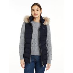 Steppweste TOMMY HILFIGER "HERITAGE DOWN TYRA VEST WITH FUR" Gr. M (38), blau (desert sky), Damen, Web, Obermaterial: 100% Polyester. Futter: 100% Polyester. Wattierung: 70% Daunen, 30% Federn, unifarben, Westen, mit Logopatch