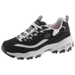 Sneaker SKECHERS "D´Lites - Biggest Fan" Gr. 35, schwarz-weiß (schwarz, weiß), Damen, Leder, Synthetik, Textil, Schuhe, im trendigen Chunky-Style, Freizeitschuh, Halbschuh, Schnürschuh