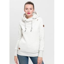 Kapuzensweatshirt RAGWEAR "GRIPYBUTTON" Gr. L (40), weiß (weiß 7000), Damen, Sweatware, Obermaterial: 90% Baumwolle, 10% Polyester, meliert, kontrastfarbene Details, Sweatshirts, Sweater mit rustikalen Kordel-Akzenten