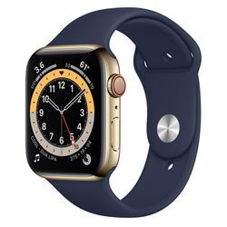 Apple Watch Series 6 (2020) GPS + Cellular 44 mm - Rostfreier Stahl Gold - Sportarmband Blau