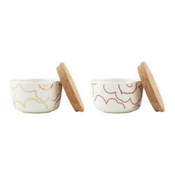 Marimekko - Oiva Piirto Unikko Schale mit Deckel, 250 ml, weiß / gold / dunkelrot (2er-Set)