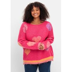 Strickpullover mit Herz-Intarsien, im Oversized-Schnitt, pink gemustert, Gr.40