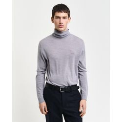 Rollkragenpullover GANT "EXTRAFINE MERINO WOOL TURTLENECK", Herren, Gr. L, grau (grau melange), Strick, Obermaterial: 100% Wolle, casual, regular fit, Langarm Rippbündchen, Pullover