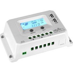 Solarladeregler OFFGRIDTEC "PWM Pro Laderegler 12V/24V - 20A USB-Port", grau (baumarkt), B:16cm H:9,4cm T:4,9cm, Kunststoff, Spannungsregler, Integrierter Geräte-und Batterieschutz