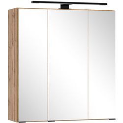 Spiegelschrank 60cm, Eiche, LED-Beleuchtung, LIVINGSTON-03 - braun