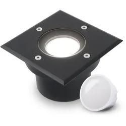 LED Bodeneinbaustrahler Schwarz FLACH eckig 230V IP67 - Leuchtmittel: 5W 4000K D...