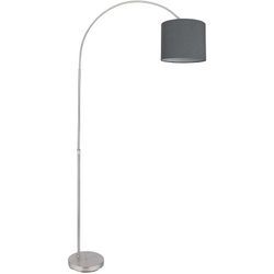 Bogenstehlampe Stoffschirm Stehlampe gebogen Wohnzimmer Bogenlampe grau, Fernbedienung dimmbar höhenverstellbar, 1x rgb led 9W 806Lm, LxH 96x195 cm