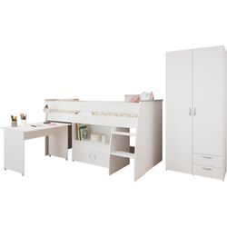 Jugendzimmer-Set PARISOT "Reverse 12", weiß, B/H: 90cm x 200cm, Schlafzimmermöbel-Sets, viel Stauraum, platzsparend, Schreibtisch und Kommode integriert