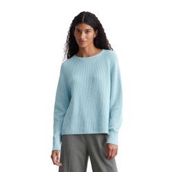 Strickpullover MARC O'POLO "aus Heavy-Weight-Organic-Cotton", Damen, Gr. L, blau, Obermaterial: 100% Baumwolle, unifarben, casual, Rundhals, Langarm, Pullover