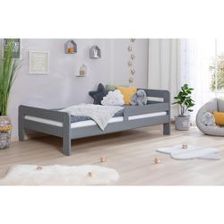 TiCAA Einzelbett Kinderbett Jugendbett, Bennet mit Rausfallschutz & Lattenrost für Schlafzimmer, Kinderzimmer Kiefer Massivholz Bettgestell 90 x 200 cm