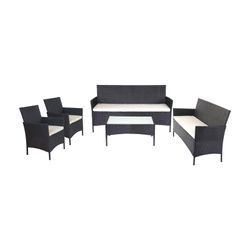 3-2-1-1 Poly-Rattan Garten-Garnitur Hamar, Lounge-Set Sitzgruppe Sofa ~ anthrazit, Kissen creme