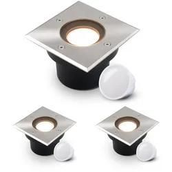 LED Bodeneinbaustrahler flach eckig Edelstahl 230V IP67 - Leuchtmittel: 5W 2700K...