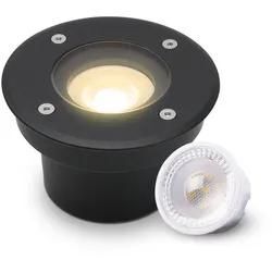 LED Bodeneinbaustrahler Schwarz FLACH rund 230V IP67 - Leuchtmittel: 5W 2700K DI...