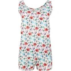 TOM TAILOR Damen Kurzes Pyjamaset mit Blumenprint, weiß, Geblümt, Gr. 42