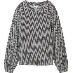 TOM TAILOR Damen Gemustertes Langarmshirt, grau, Fischgrät, Gr. XXL