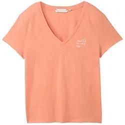 TOM TAILOR DENIM Damen T-Shirt aus Bio-Baumwolle, orange, Uni, Gr. M