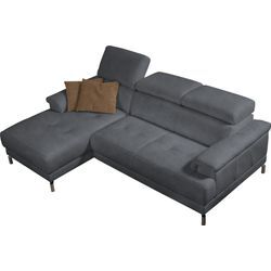 Ecksofa EGOITALIANO "Soul, Design und Sitzkomfort auf hohem Niveau, tolle Details, L-Form" Sofas Gr. B/H/T: 250 cm x 99 cm x 166 cm, Luxus-Microfaser Lederoptik, Recamiere links, mit Kopfteilverstellung, blau (ice lake) mit Recamiere, inkl. Kopfteilverstellung