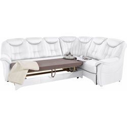 Ecksofa EXXPO - SOFA FASHION "Isabel, klassisch moderne hohe Rückenlehne für mehr Komfort, L-Form", weiß (altweiß), B:258cm H:92cm T:90cm, Kunstleder SOFTLUX, NaturLEDER (echtes Rindsleder) in Sitz und Rücken. Korpus in passendem Kunstleder SOFTLUX bezogen, Sofas, bequemer Federkern, wahlweise mit Bettfunktion und Bettkasten