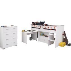 Jugendzimmer-Set PARISOT "Parisot Kinderzimmer Reverse 13", weiß, B/H: 90cm x 200cm, Schlafzimmermöbel-Sets, integrierte Schreibtisch, kommode und integrierte Leiter