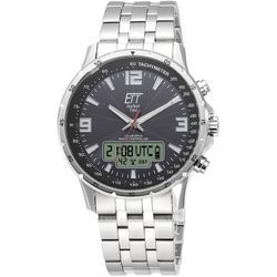 Funkchronograph ETT "Professional, EGS-11551-21M", silber (silberfarben), Armbanduhren, Herren, Armbanduhr, Herrenuhr, Stoppfunktion, Datum, Solar