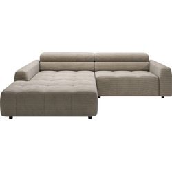 Ecksofa 3C CANDY "Denver auch mit Cord- und Easy care-Bezug, Kopfteilverstellung L-Form", grau (taupe), B:258cm H:68cm T:217cm, 88% Polyester, 12% Polyacryl, Sofas, wahlweise. mit motorischer Sitztiefenverstellung
